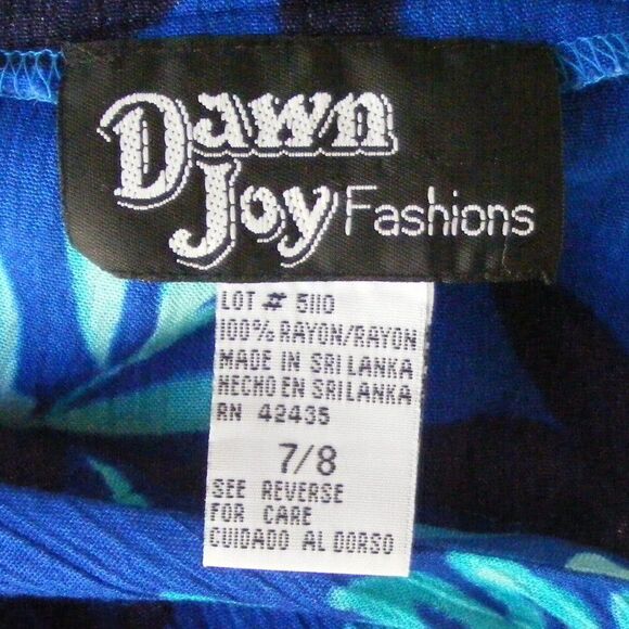 Vintage DAWN JOY Maxi Dress, 7/8, Blue Floral, Crossed back, Buttons, Sleeveless - Picture 10 of 12